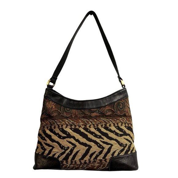 Vintage Leslie Fay Purse Tapestry Mixed Floral Animal Pattern Should Bag Y2K 90s - Picture 1 of 13